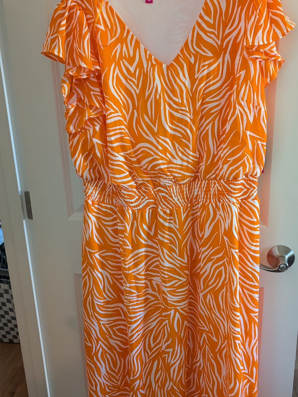 Vince Camuto Orange and White Zebra-Print V-Neck Maxi Dress